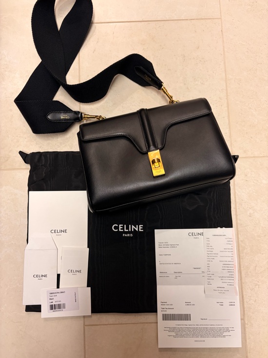 Celine Handbags - Celine Teen Soft Black Leather Shoulder Bag with Gold Hardware and Wide Strap